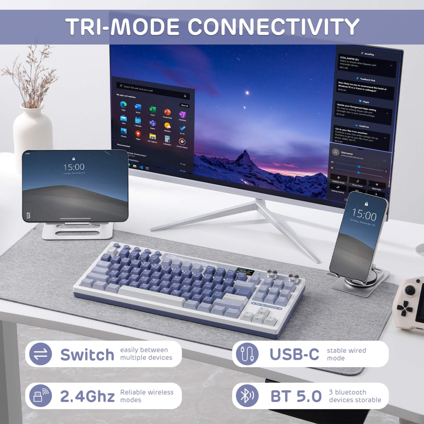 Royal Kludge M87 – Clavier gaming TKL sans fil avec écran LCD et double molette