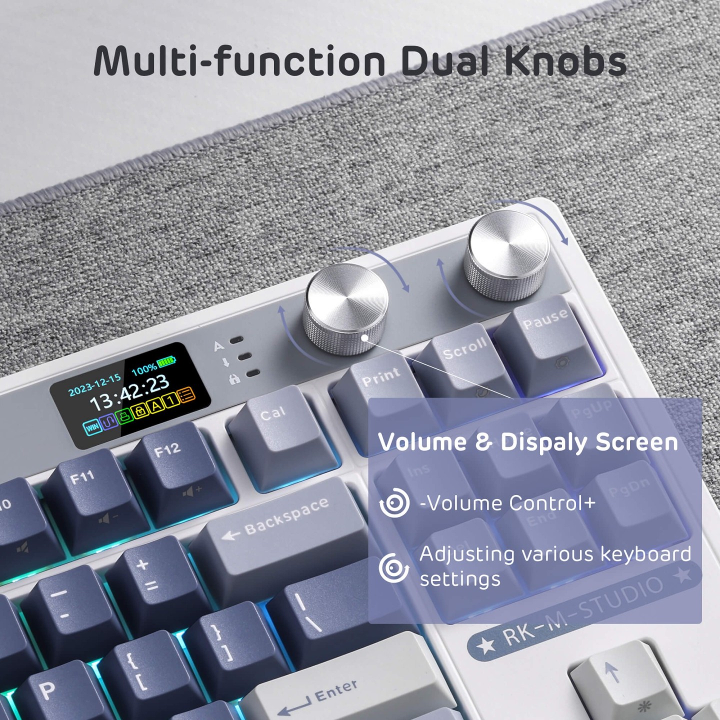 Royal Kludge M87 – Clavier gaming TKL sans fil avec écran LCD et double molette