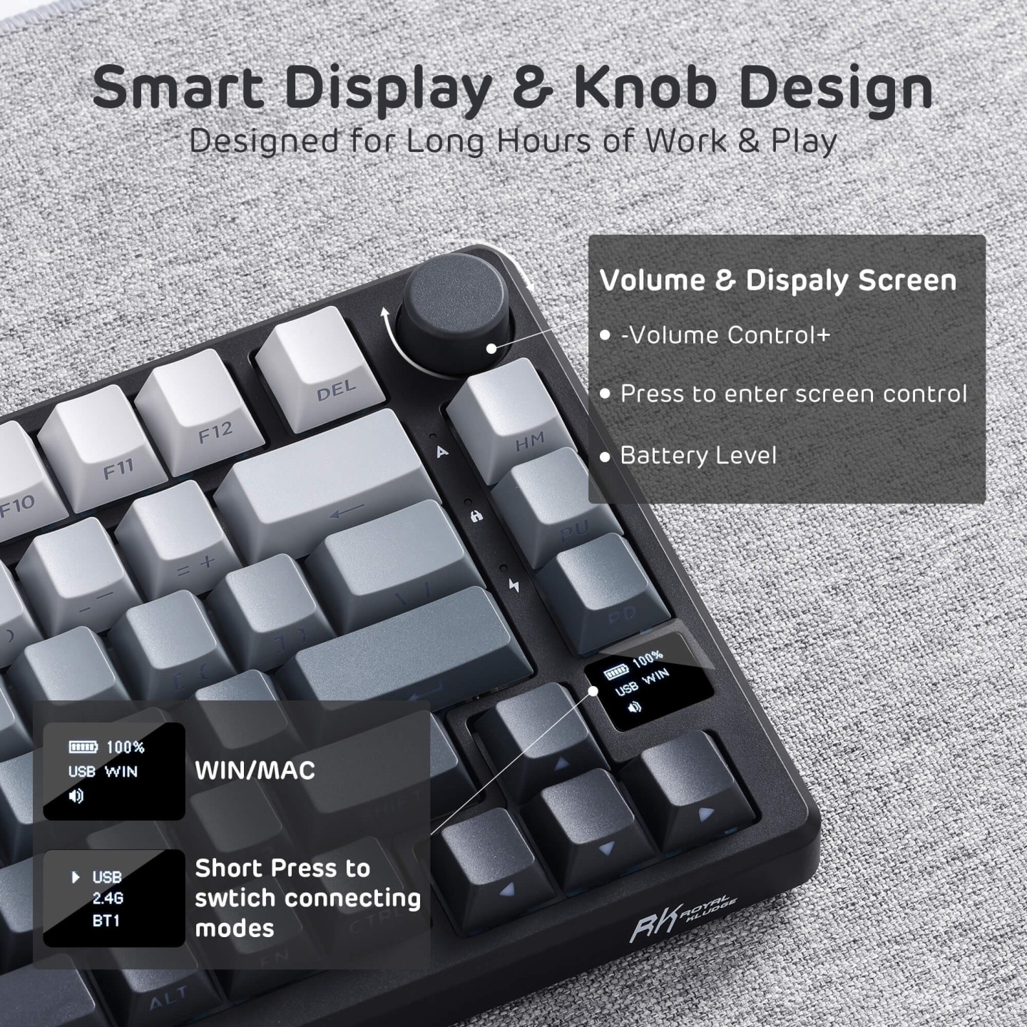 Royal Kludge M75 – clavier gaming sans fil 75 % (keycaps PBT à impression latérale)