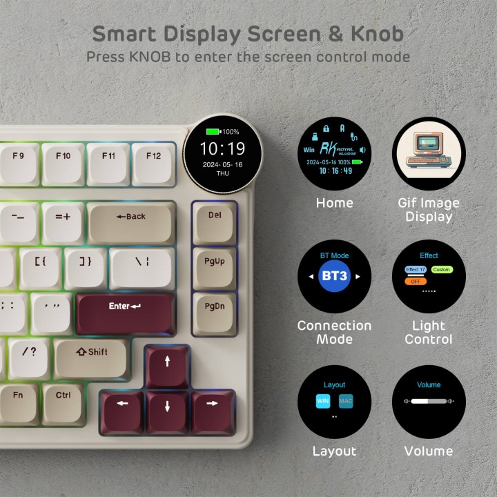 Royal Kludge N80 – Clavier mécanique low profile sans fil avec écran et molette