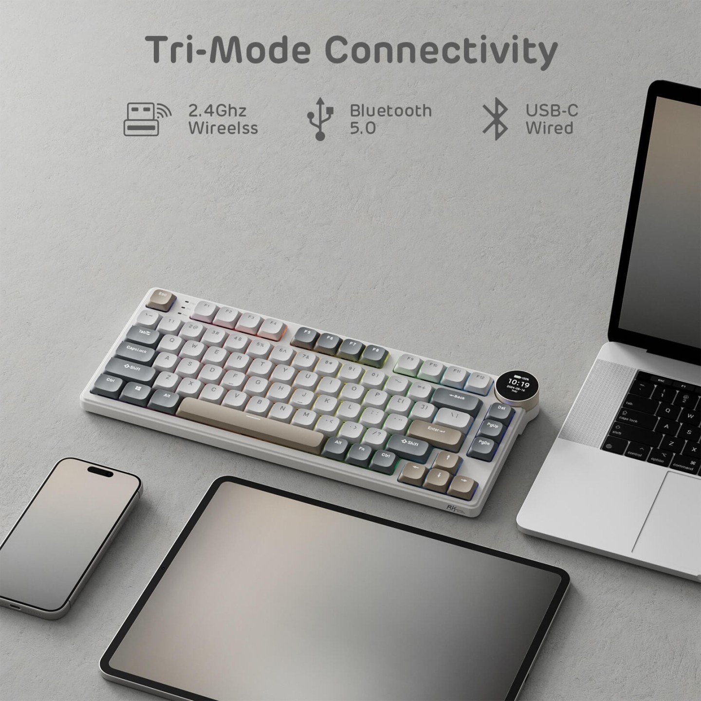 Royal Kludge N80 – Clavier mécanique low profile sans fil avec écran et molette