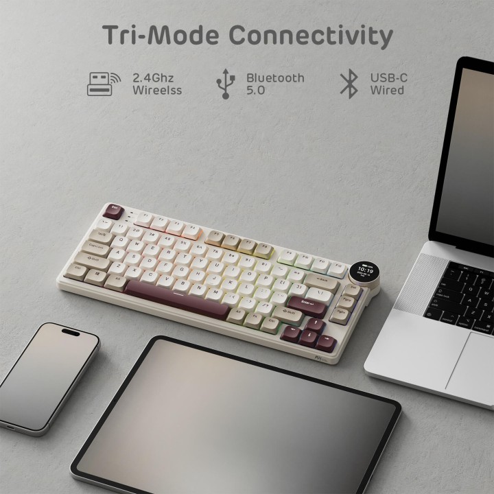 Royal Kludge N80 – Clavier mécanique low profile sans fil avec écran et molette