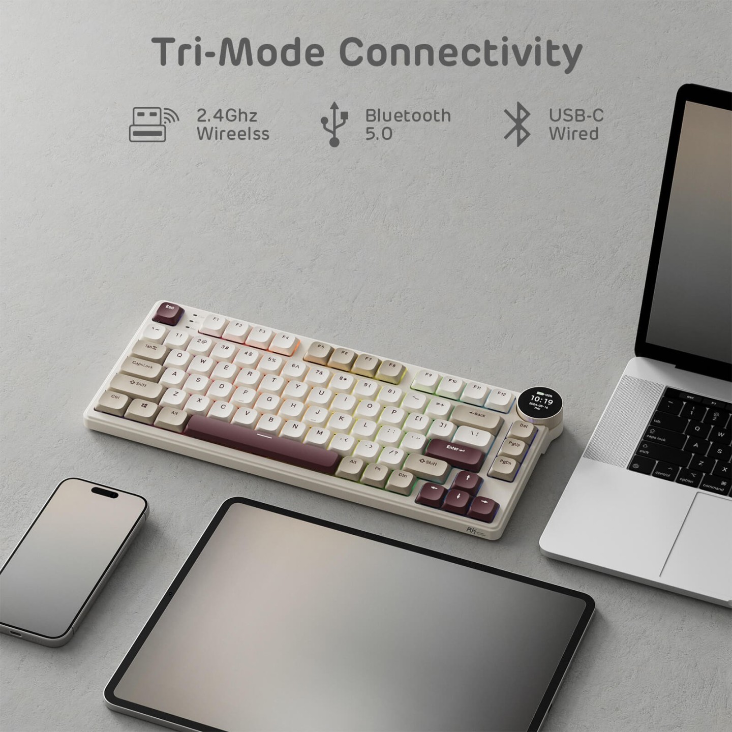 Royal Kludge N80 – Clavier mécanique low profile sans fil avec écran et molette
