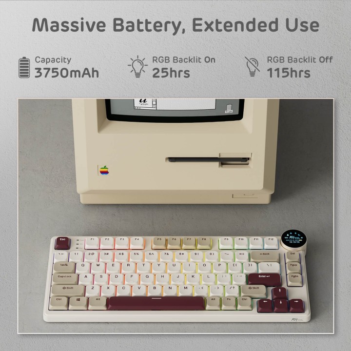 Royal Kludge N80 – Clavier mécanique low profile sans fil avec écran et molette