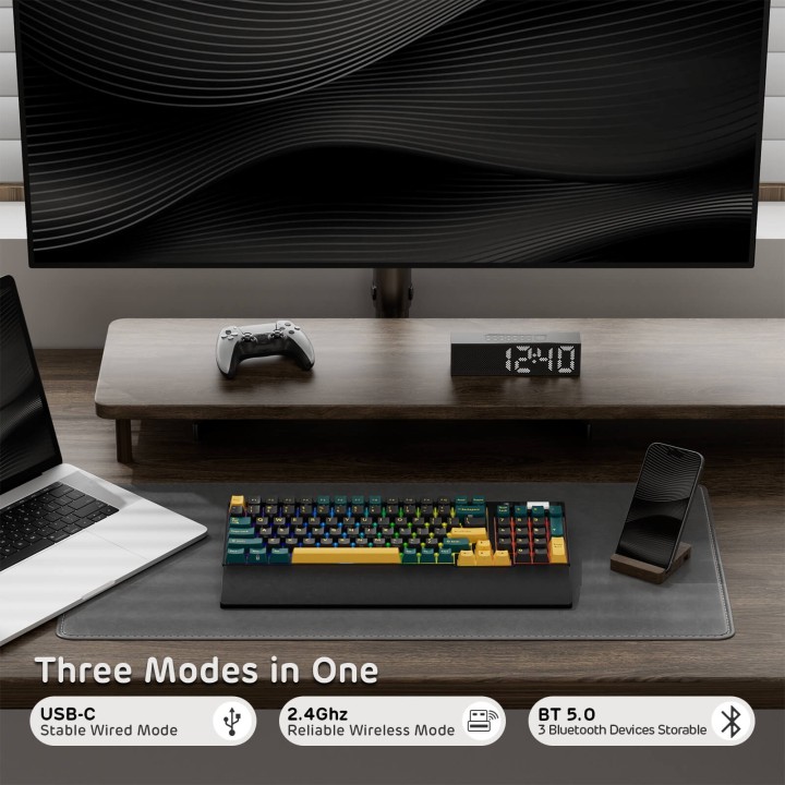 Royal Kludge RK96 – Clavier mécanique 96 % sans fil tri-mode, hot-swap RGB