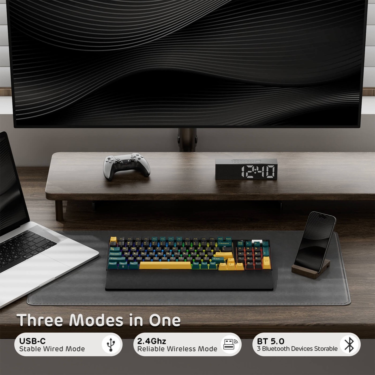 Royal Kludge RK96 – Clavier mécanique 96 % sans fil tri-mode, hot-swap RGB
