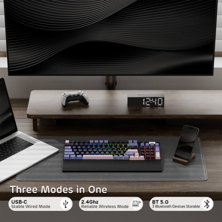 Royal Kludge RK96 – Clavier mécanique 96 % sans fil tri-mode, hot-swap RGB