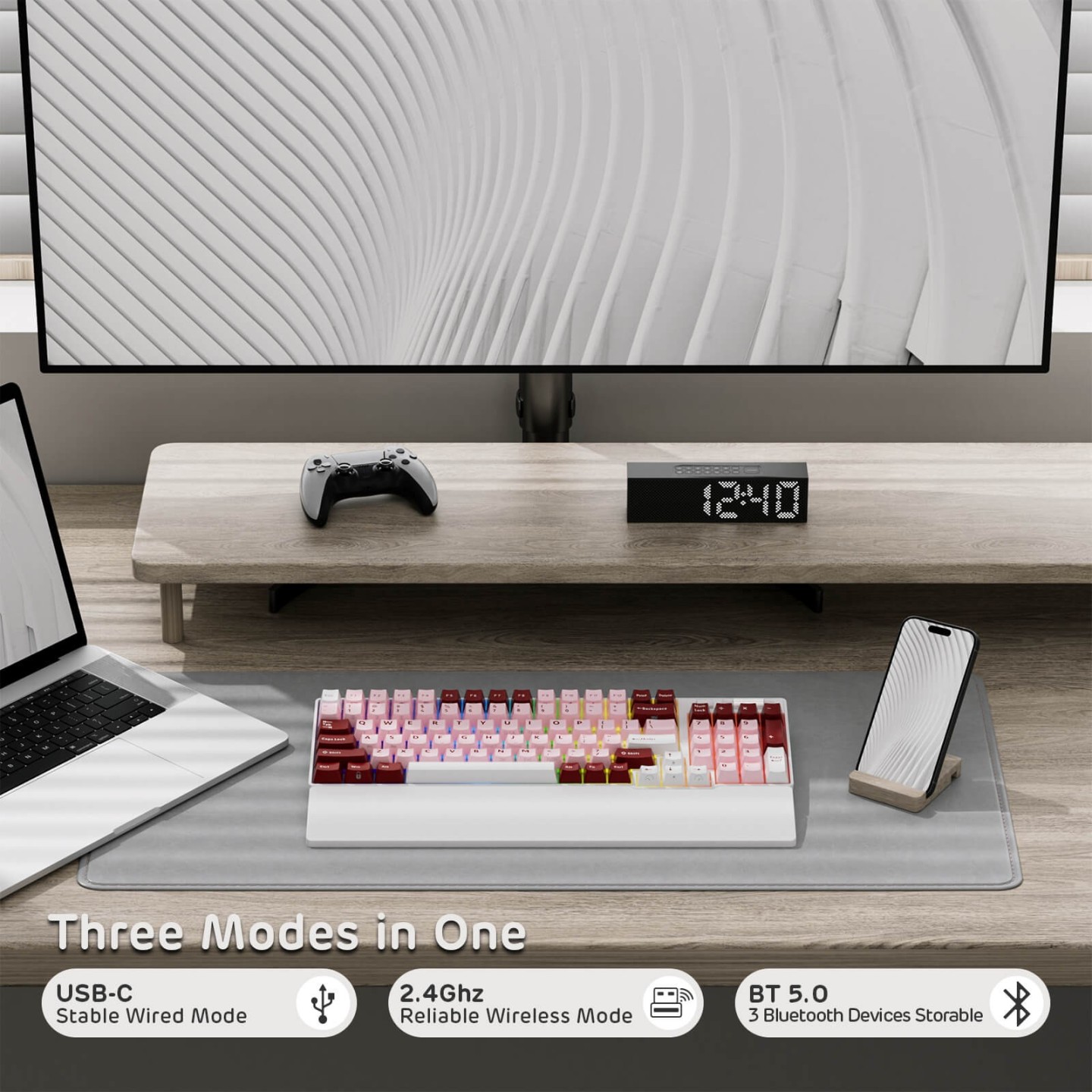 Royal Kludge RK96 – Clavier mécanique 96 % sans fil tri-mode, hot-swap RGB
