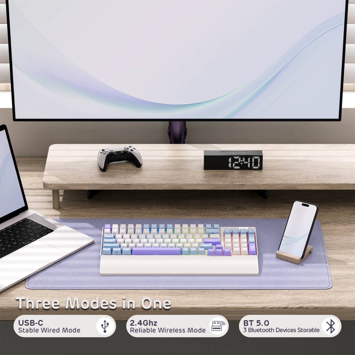 Royal Kludge RK96 – Clavier mécanique 96 % sans fil tri-mode, hot-swap RGB