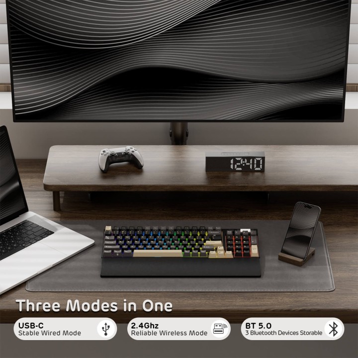 Royal Kludge RK96 – Clavier mécanique 96 % sans fil tri-mode, hot-swap RGB