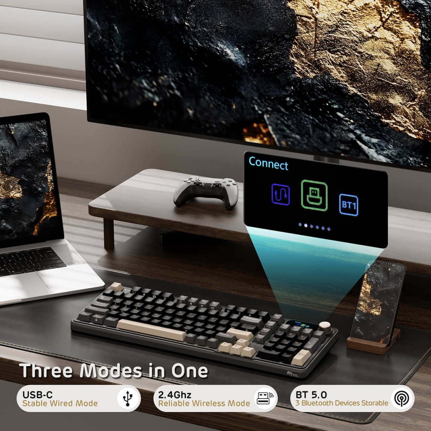 Royal Kludge S98 – Clavier mécanique sans fil 96 % avec écran et molette
