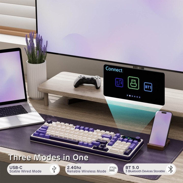 Royal Kludge S98 – Clavier mécanique sans fil 96 % avec écran et molette