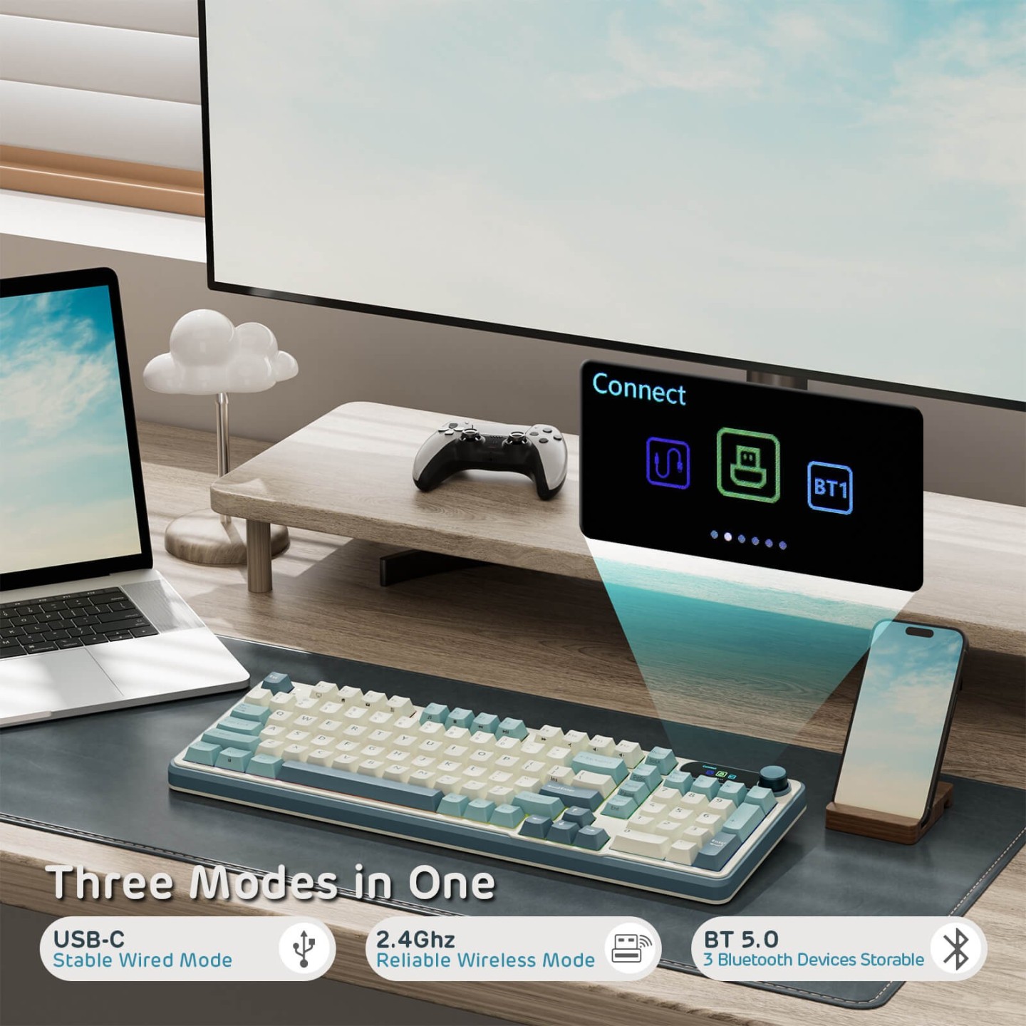 Royal Kludge S98 – Clavier mécanique sans fil 96 % avec écran et molette