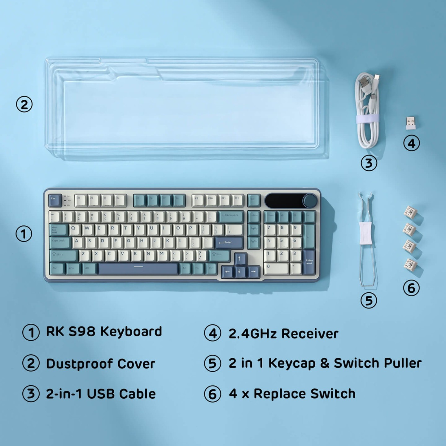 Royal Kludge S98 – Clavier mécanique sans fil 96 % avec écran et molette