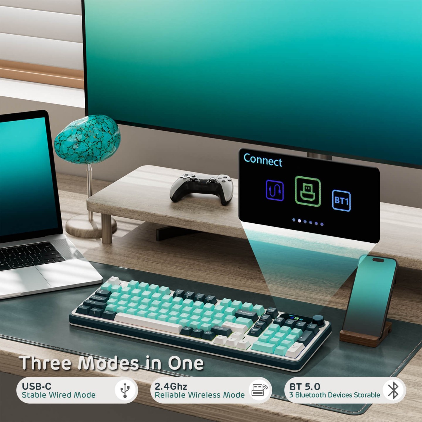 Royal Kludge S98 – Clavier mécanique sans fil 96 % avec écran et molette