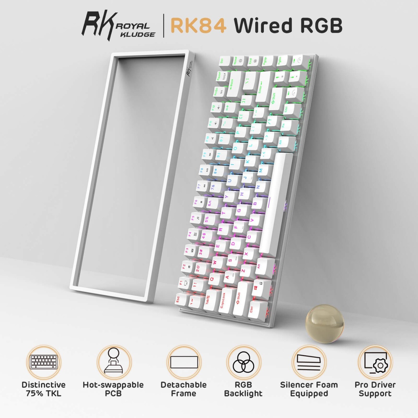 Royal Kludge RK84 – Clavier mécanique filaire 75 %, hot-swap, RGB