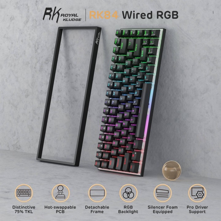 Royal Kludge RK84 – Clavier mécanique filaire 75 %, hot-swap, RGB