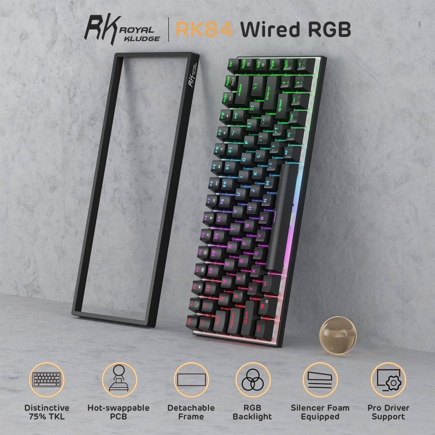 Royal Kludge RK84 – Clavier mécanique filaire 75 %, hot-swap, RGB
