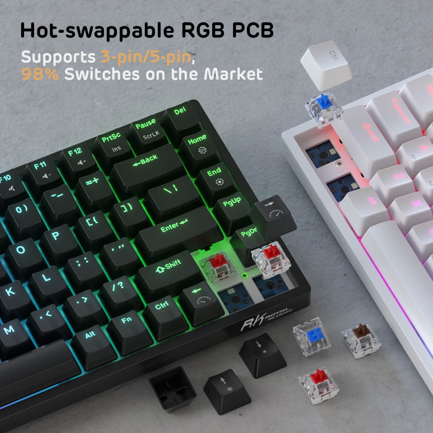 Royal Kludge RK84 – Clavier mécanique filaire 75 %, hot-swap, RGB