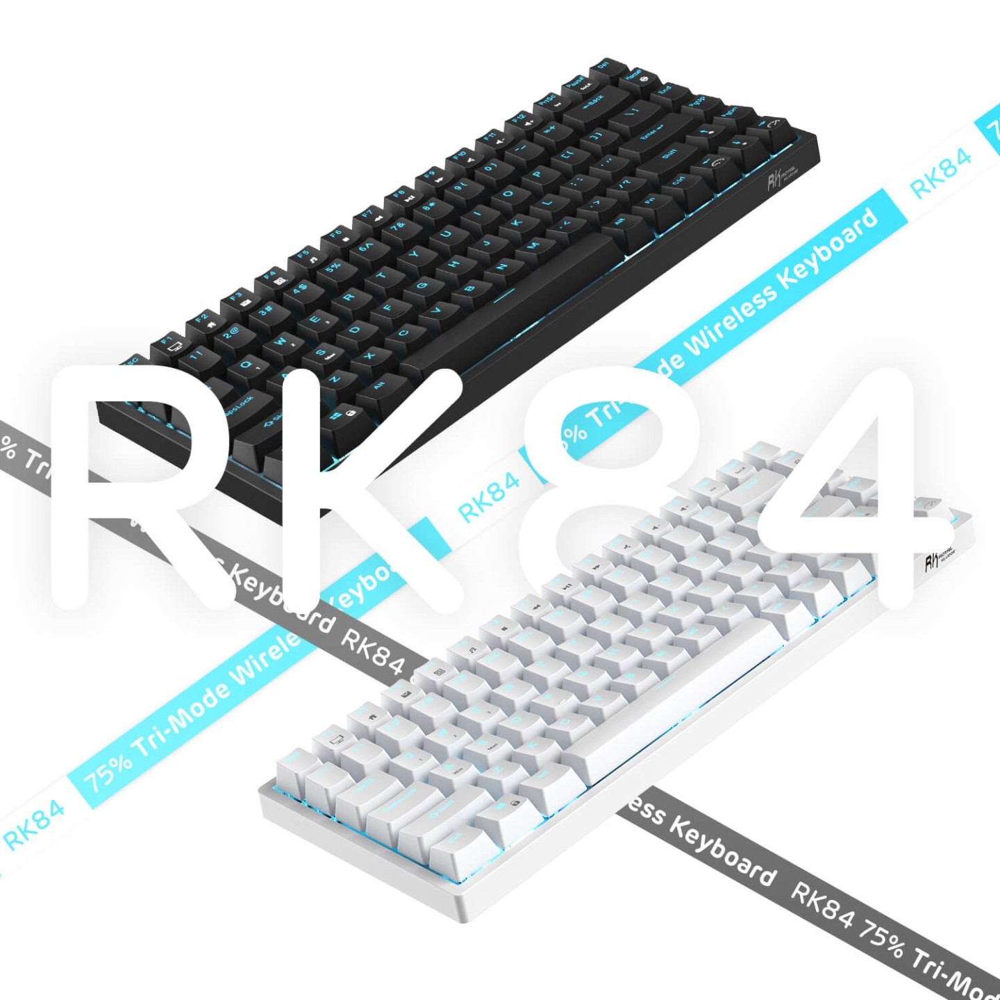 Royal Kludge RK84 – Clavier mécanique 75 % sans fil, rétroéclairage bleu