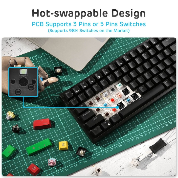 Royal Kludge RK84 – Clavier mécanique 75 % sans fil, rétroéclairage bleu