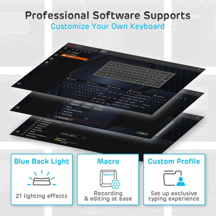 Royal Kludge RK84 – Clavier mécanique 75 % sans fil, rétroéclairage bleu