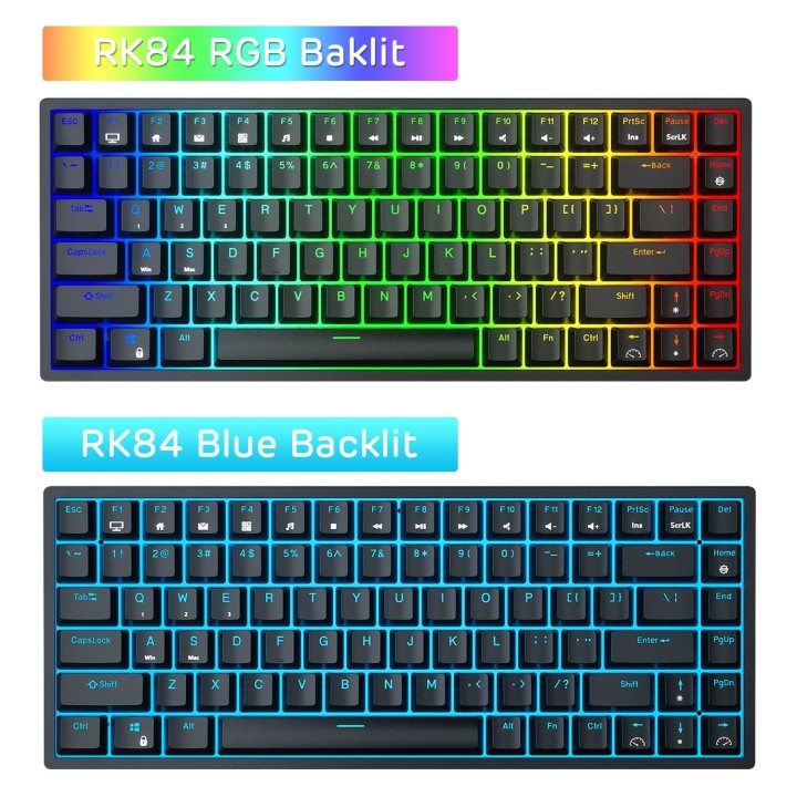 Royal Kludge RK84 – Clavier mécanique 75 % sans fil, rétroéclairage bleu