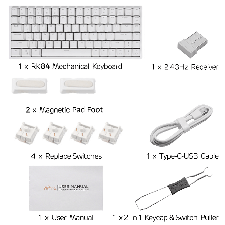 Royal Kludge RK84 – Clavier mécanique 75 % sans fil, rétroéclairage bleu