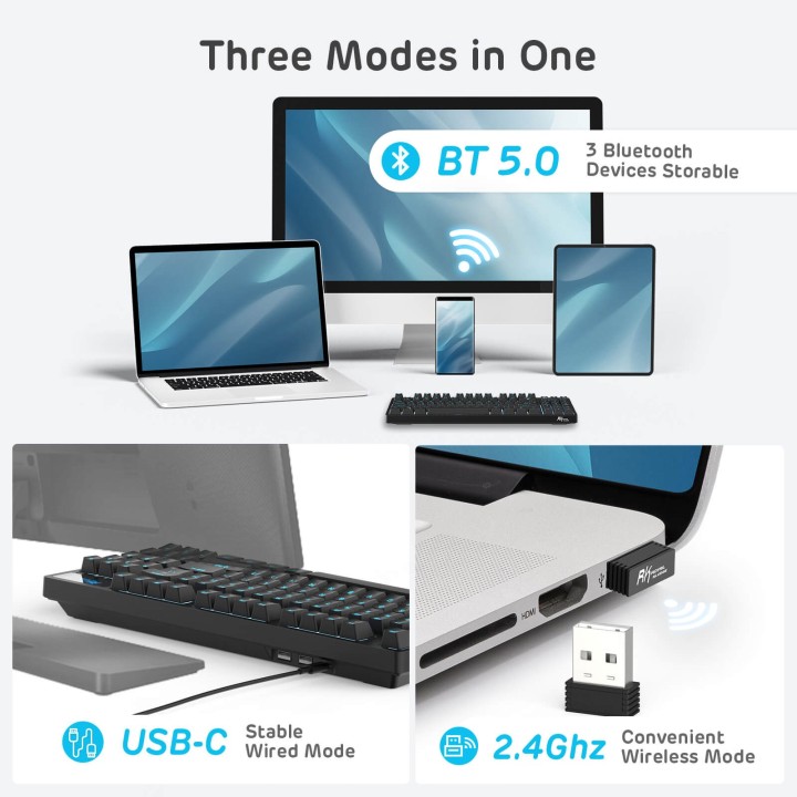 Royal Kludge RK89 – Clavier mécanique sans fil 85 % (89 touches) avec hub USB