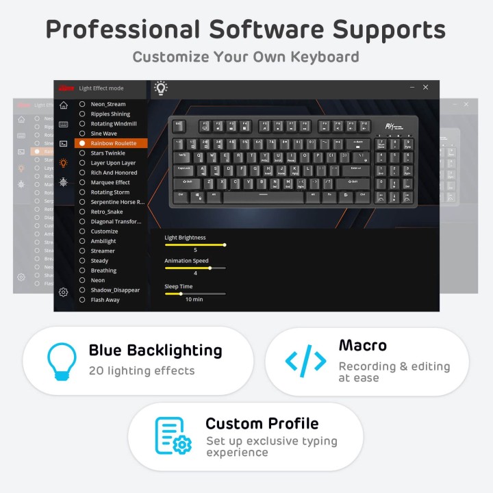 Royal Kludge RK89 – Clavier mécanique sans fil 85 % (89 touches) avec hub USB