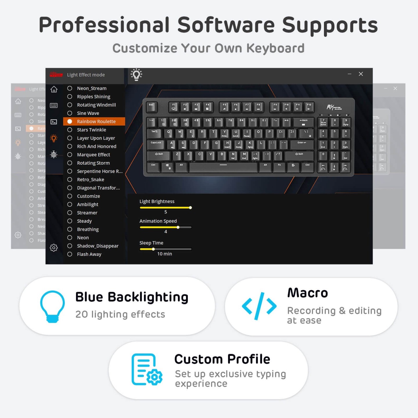 Royal Kludge RK89 – Clavier mécanique sans fil 85 % (89 touches) avec hub USB