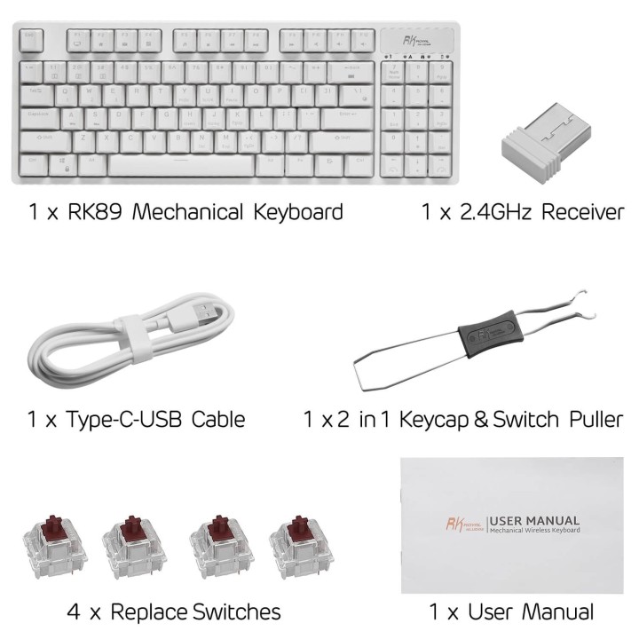 Royal Kludge RK89 – Clavier mécanique sans fil 85 % (89 touches) avec hub USB