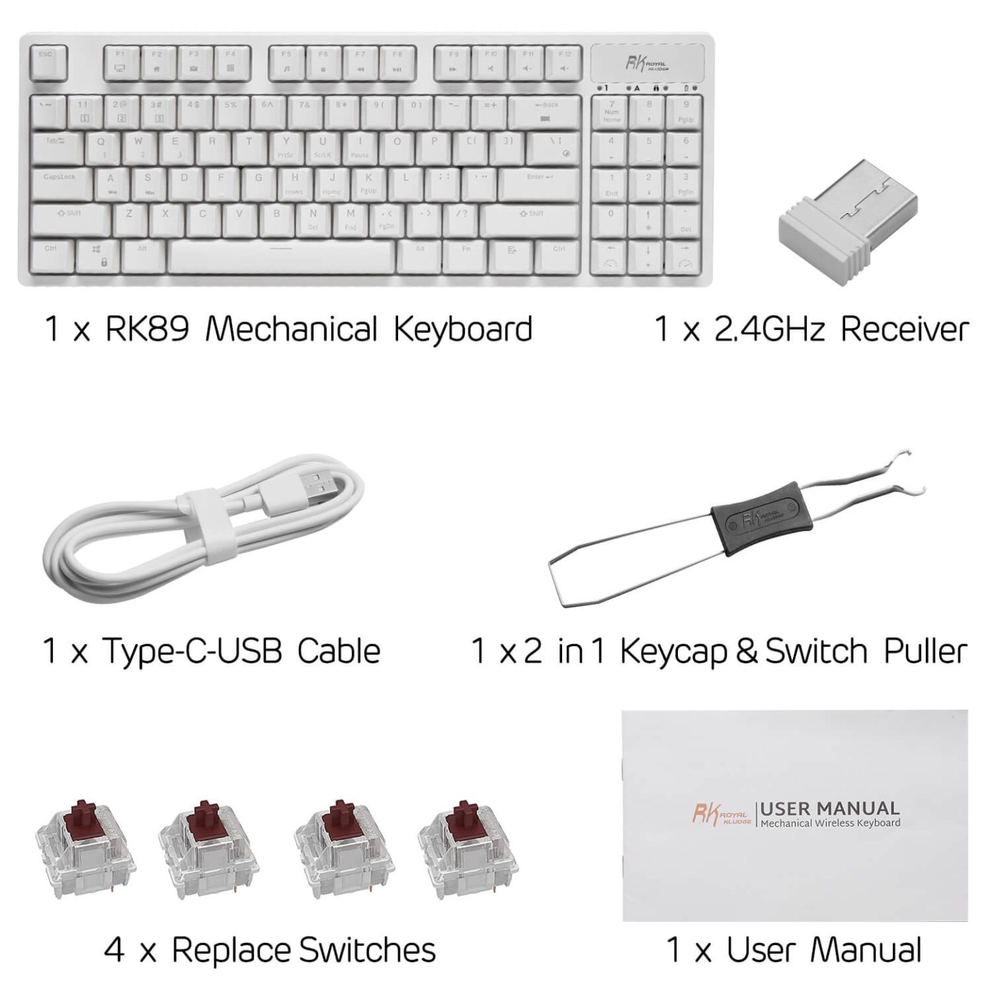 Royal Kludge RK89 – Clavier mécanique sans fil 85 % (89 touches) avec hub USB