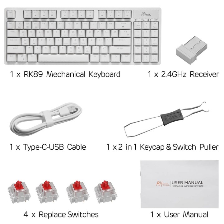 Royal Kludge RK89 – Clavier mécanique sans fil 85 % (89 touches) avec hub USB