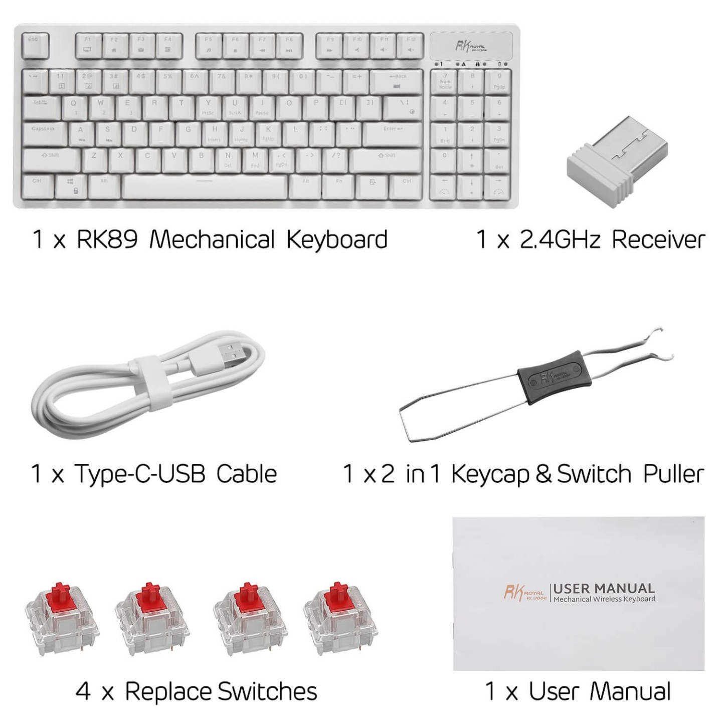 Royal Kludge RK89 – Clavier mécanique sans fil 85 % (89 touches) avec hub USB