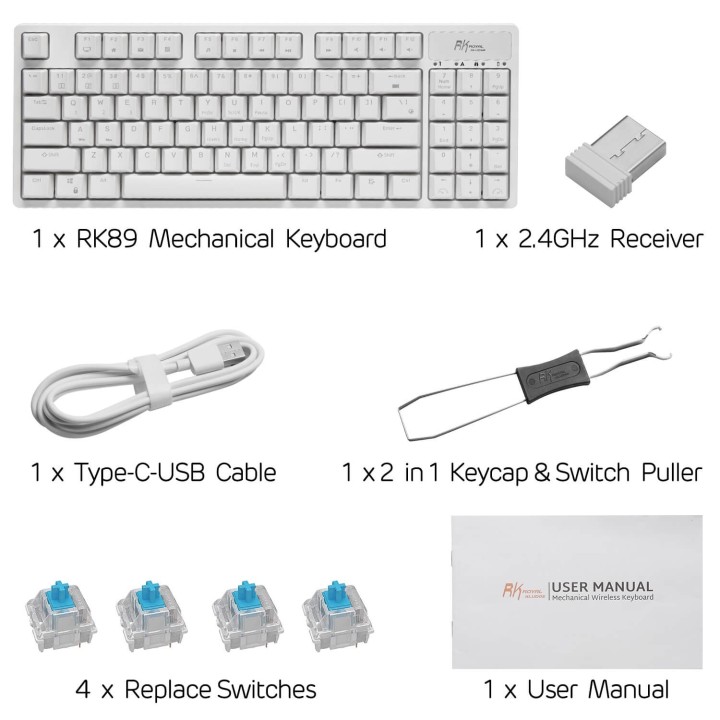 Royal Kludge RK89 – Clavier mécanique sans fil 85 % (89 touches) avec hub USB