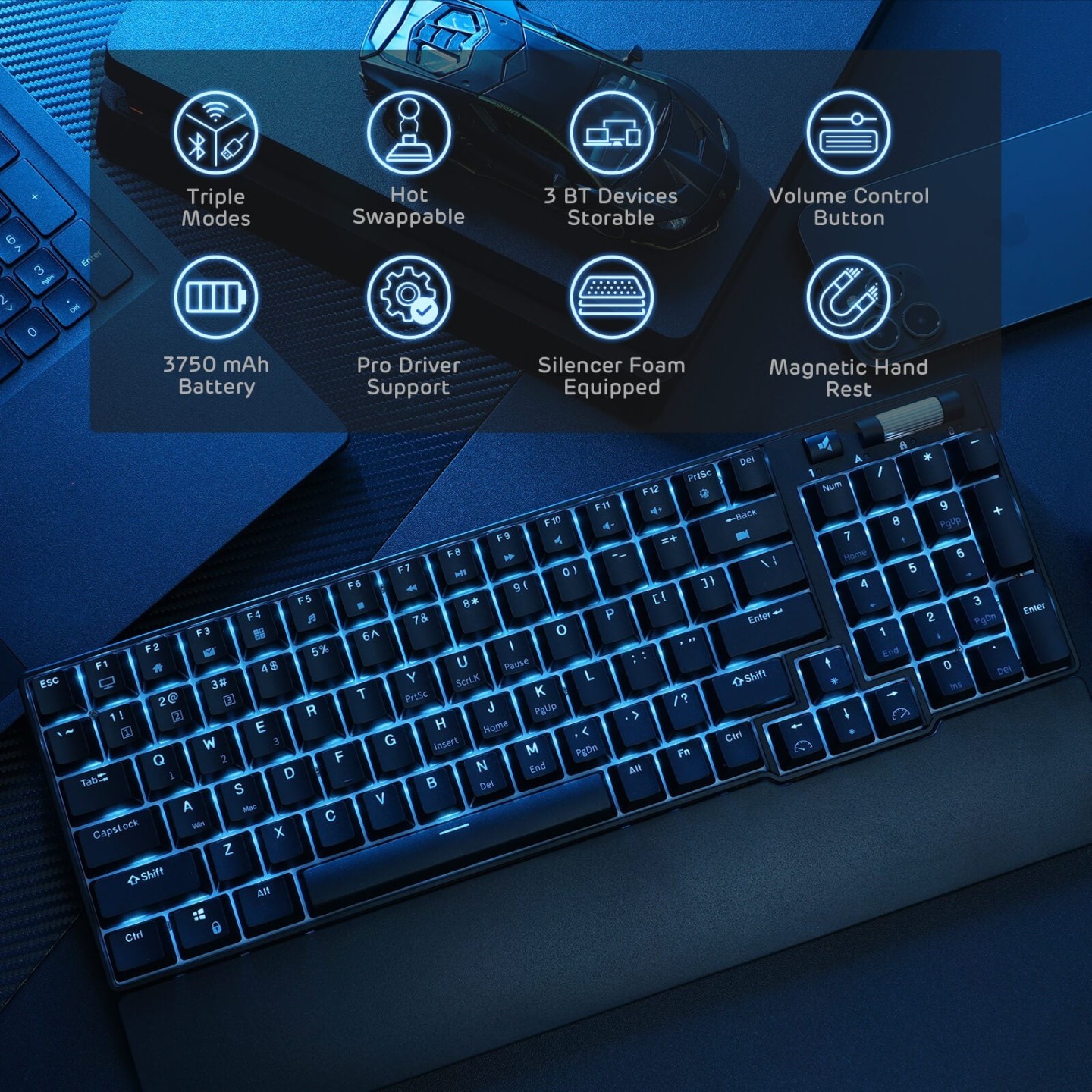 Royal Kludge RK96 – clavier mécanique sans fil 96 % avec repose-poignets