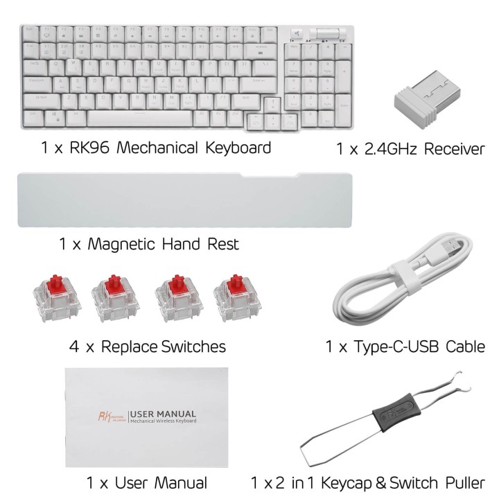 Royal Kludge RK96 – clavier mécanique sans fil 96 % avec repose-poignets