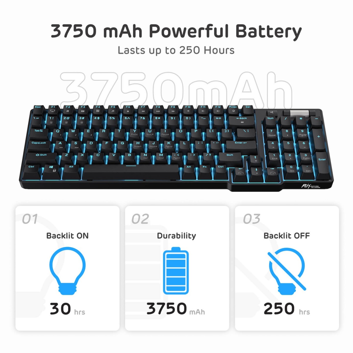 Royal Kludge RK96 – clavier mécanique sans fil 96 % avec repose-poignets