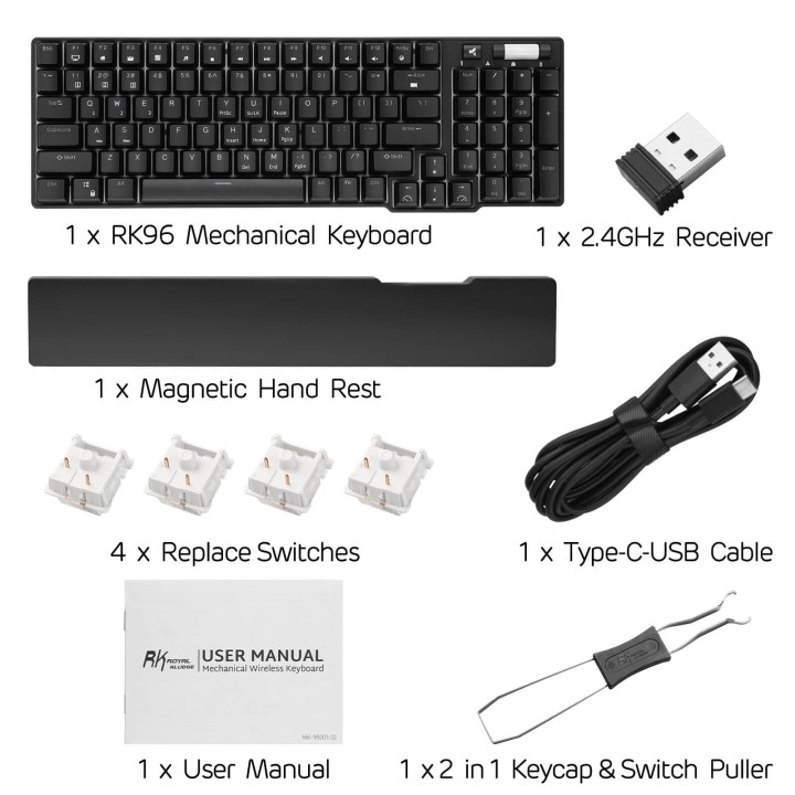 Royal Kludge RK96 – clavier mécanique sans fil 96 % avec repose-poignets