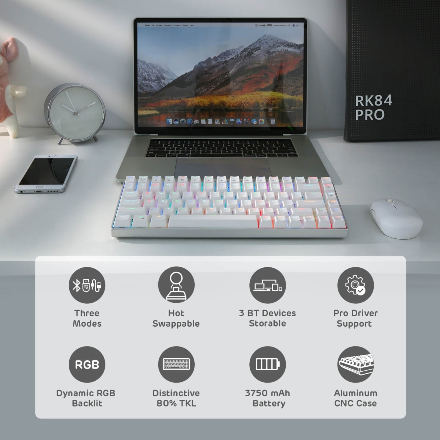 Royal Kludge RK84 Pro – clavier mécanique sans fil 75 % boîtier aluminium CNC