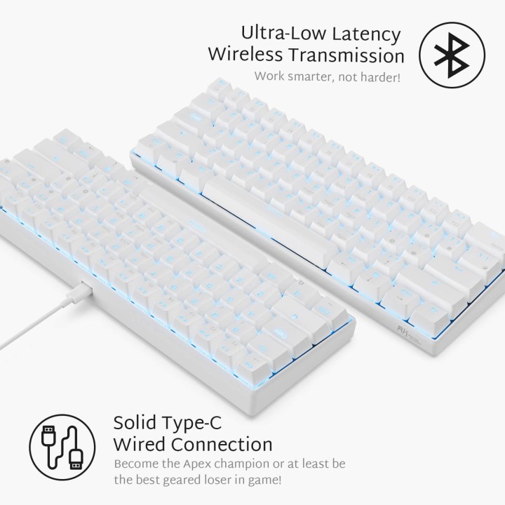 Royal Kludge RK61 – Clavier mécanique gaming 60 % sans fil double mode, switch Red