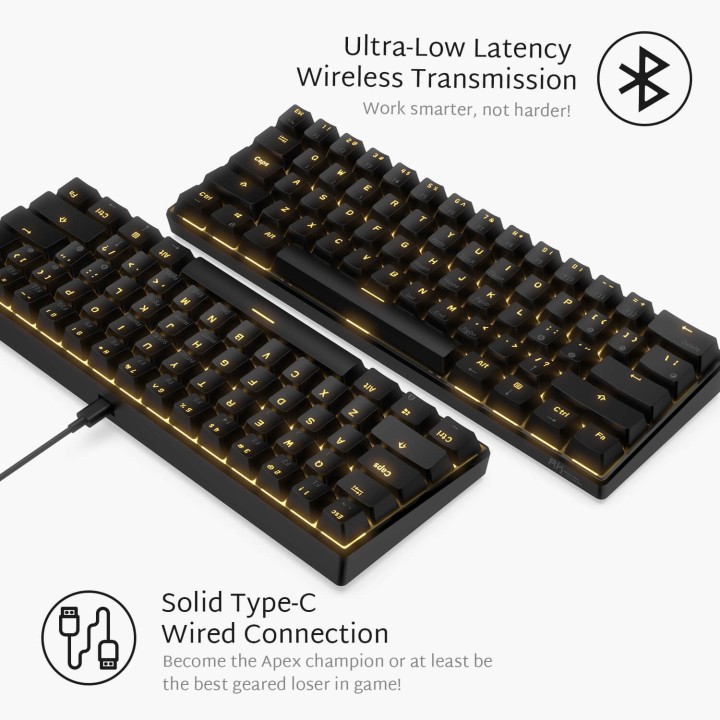 Royal Kludge RK61 – Clavier mécanique gaming 60 % sans fil double mode, switch Red