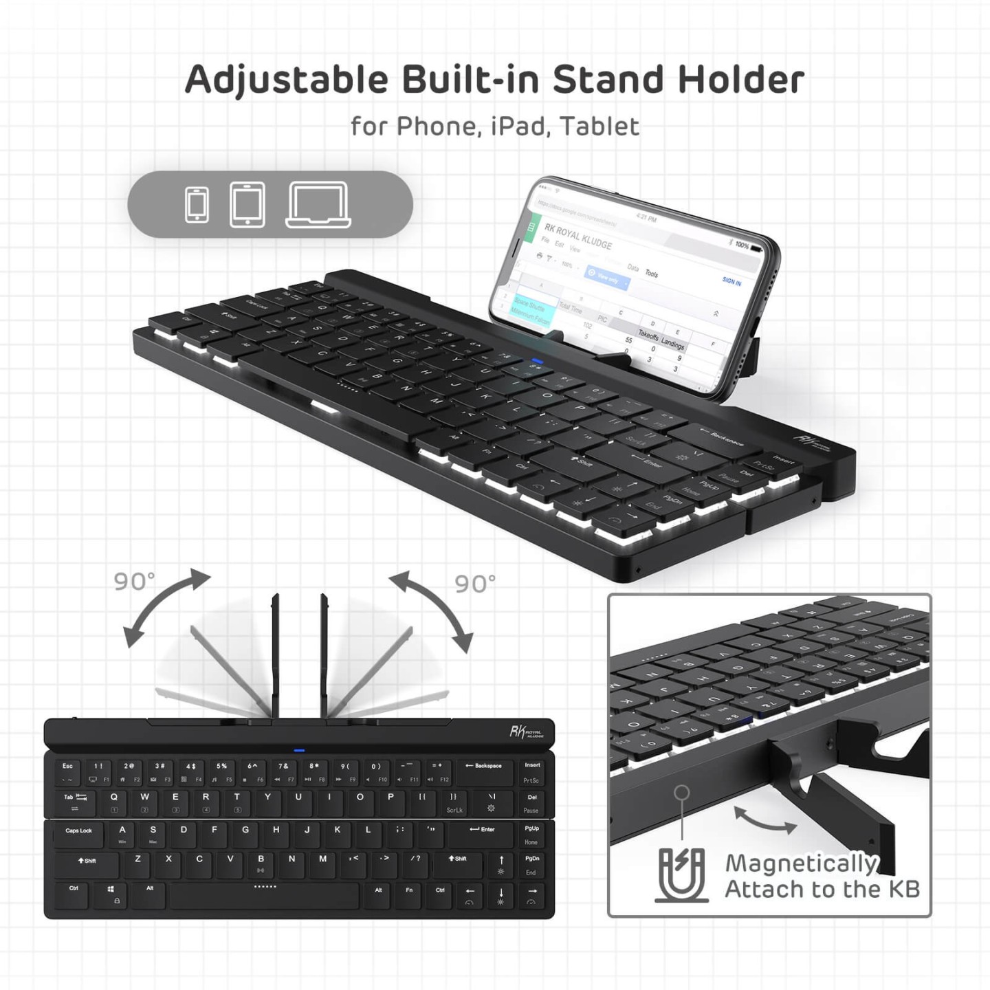 Royal Kludge RK925 – Clavier mécanique pliable sans fil 65 % low profile