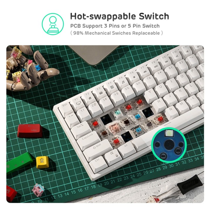 Royal Kludge RK84 – Clavier mécanique sans fil 75 % (84 touches) avec hub USB