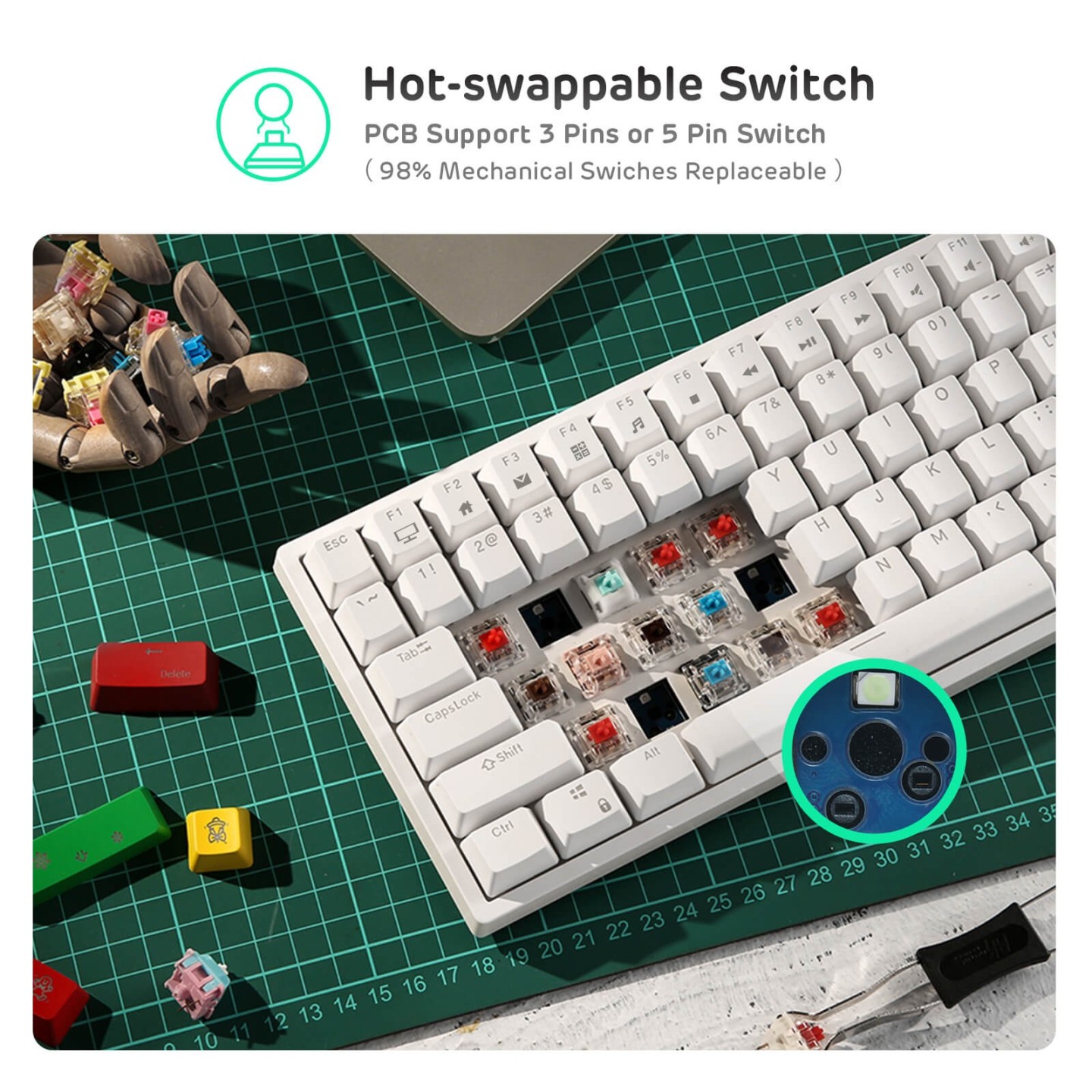 Royal Kludge RK84 – Clavier mécanique sans fil 75 % (84 touches) avec hub USB