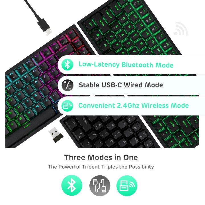 Royal Kludge RK84 – Clavier mécanique sans fil 75 % (84 touches) avec hub USB