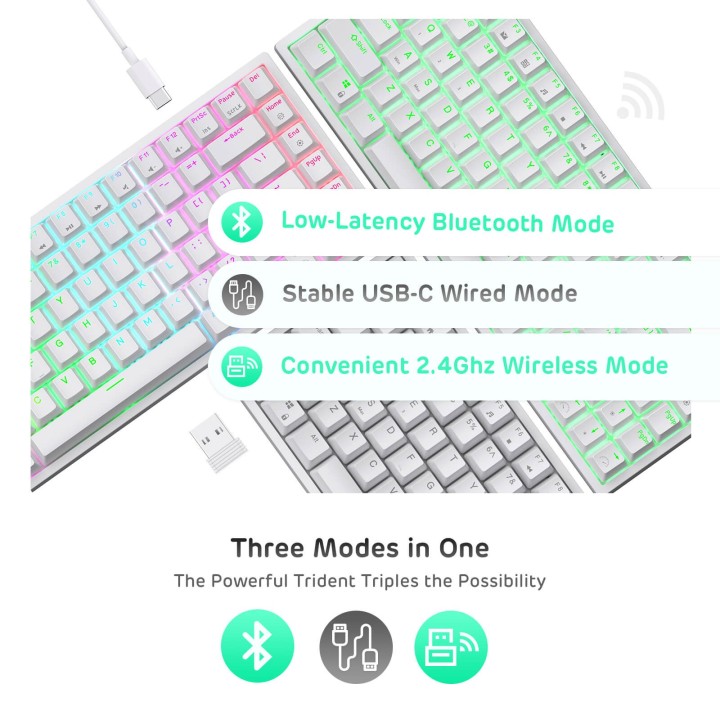 Royal Kludge RK84 – Clavier mécanique sans fil 75 % (84 touches) avec hub USB
