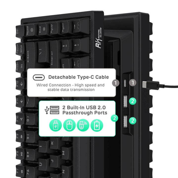 Royal Kludge RK84 – Clavier mécanique sans fil 75 % (84 touches) avec hub USB