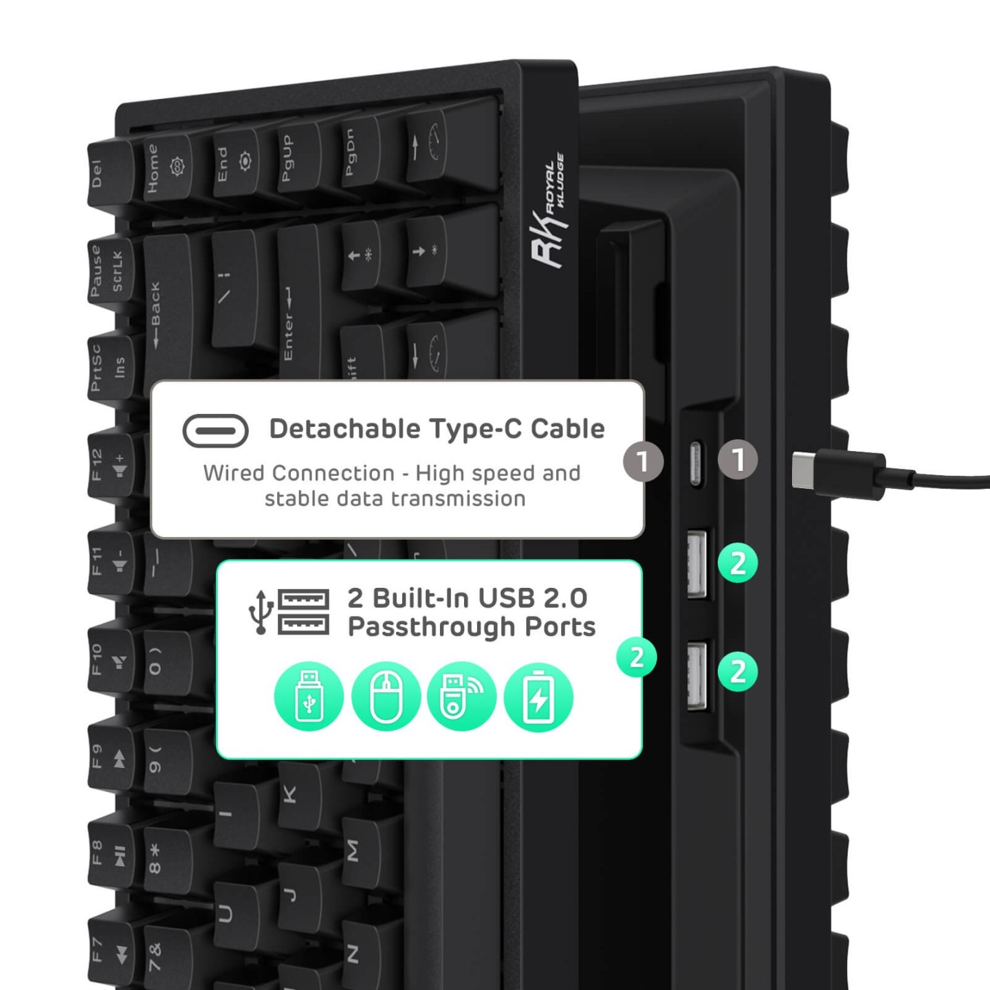Royal Kludge RK84 – Clavier mécanique sans fil 75 % (84 touches) avec hub USB